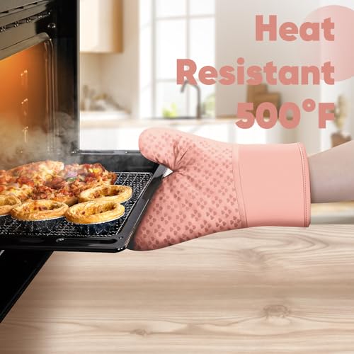 Oven Mitts and Pot Holders 4 Sets (Pink)