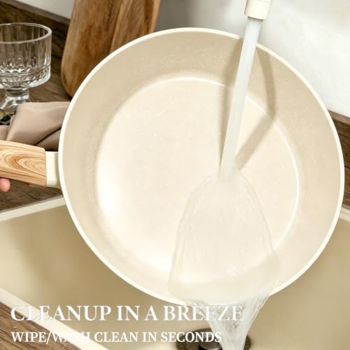 26Pcs Pots and Pans Nonstick Ceramic Cookware Set Non Toxic Kitchen Cooking Set with Steamer Utensils Induction Compatible (Beige)