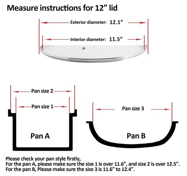 12 inch Tempered Glass Lid for Pots (12'' / Silver)