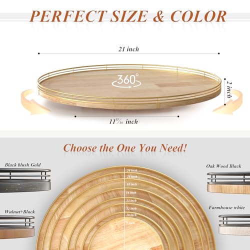 21 Inch Extra Large Lazy Susan with Oak Base and Black Iron Rail
