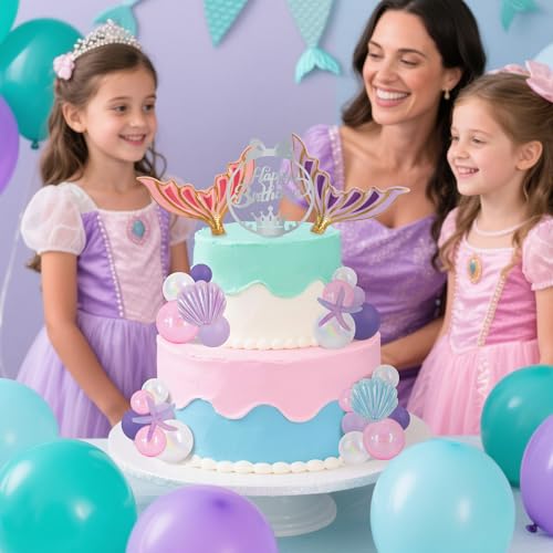 27pcs Mermaid Theme Birthday Cake Decorations 3D Tails (27-mermaid)