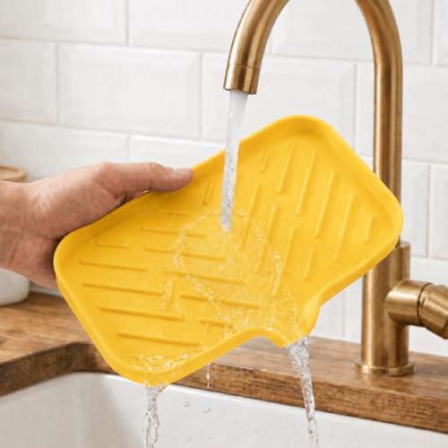 Silicone Soap Dish with Drain Spout (Yellow / M(9.6"×5.3"))