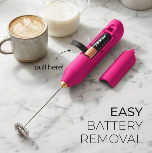 Powerful Milk Frother AA Batteries Included (Rasberry Pink / Compact Frother + Batteries)