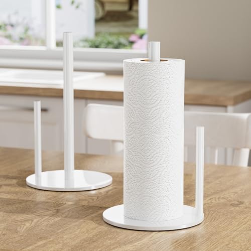 Paper Towel Holder White Stainless Steel Kitchen Countertop Roll Organizer