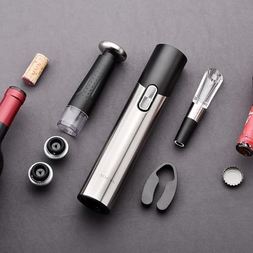 Electric Wine Opener Set Automatic Wine Opener Kit for Wine and Beer Cordless Electric Wine Bottle Openers Gift Set with Foil Cutter (Silver & Black / Prestige Set)