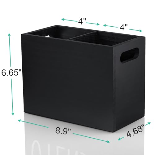 Black Utensil Holder for Kitchen Counter (Black / 2 Compatment)
