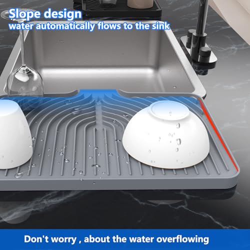 Dish Drying Mat for sink with a bulged edge (18"×12"Raised Sink / Gray)