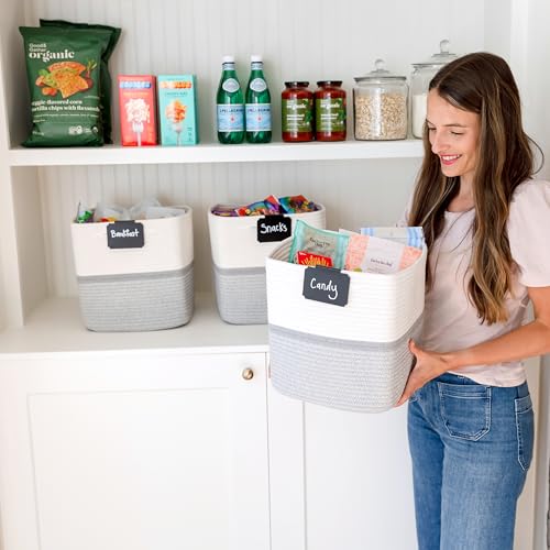 Storage Cubes 11 Inch Cotton Rope Woven Baskets for Organizing (Off White & Gray & Mixed Gray)