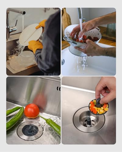Upgraded 2 Pack 3 in 1 Kitchen Sink Drain Strainer and Stopper Combo (2P-SUS304 Drain Part with 1 Strainer)