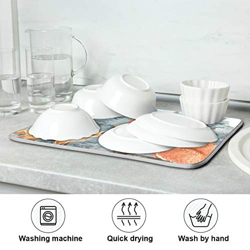 Super Absorbent Dish Drying Mat (Cute Fox Winter Christmas / 18" x 24")