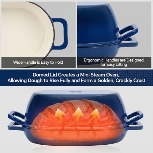 Enameled Cast Iron Oval Dutch Oven for Bread Baking (12"×8" Oval Blue)