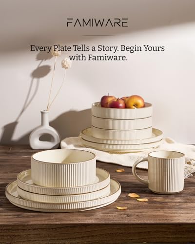Stoneware Dinnerware Sets with Pasta Bowls (Cream / Service for 6 - Double Bowls)