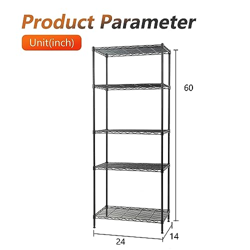 Shelves Wire Shelving Utility Storage Shelves Shelving Unit NSF Certified Height Adjustable Metal 5 Tier Shelves Easy Assembly 24" L x 14" W x 59" H