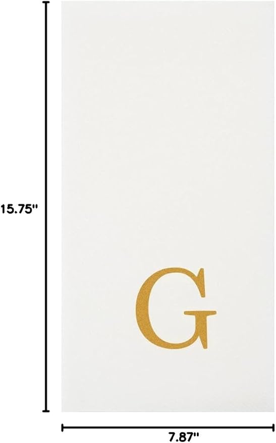 Luxenap 15.8 X 7.9 Inch Linen-Feel Guest Towels, 50 Lettered Hand Towels - Gold Letter 'G', Sans Serif Font, White Paper Dinner Napkins, airlaid, For Restrooms And Tables - Restaurantware