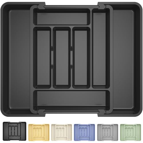 Large Silverware Organizer Tray for Kitchen Drawer Utensils Thicker (Dark Charcoal)