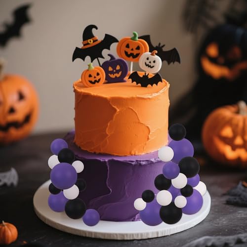 40 pcs Foam Ball Halloween Cake Toppers with Sticks Perfect for Graduation Halloween Cake Decor Birthday Graduation Congrats 2026 Cake Decoration Wednesday Theme Party (40-black White Purple)
