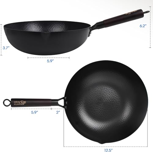 12.5 Inch Carbon Steel Wok For Electric (A-12.5 inch Wok with Wooden Lid)