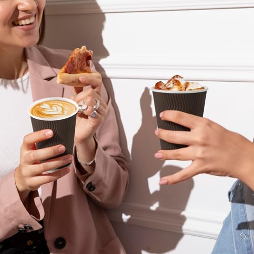 100 Pack 12 oz Disposable Paper Coffee Cups Insulated Brown (Brown / 12 oz)