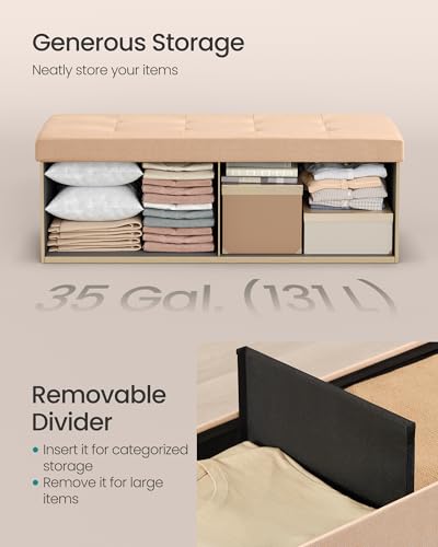 43.3 Inches Folding Storage Ottoman Bench (Apricot Orange / 15"D x 43"W x 15"H (without Flipping Lid))