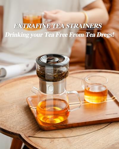 Modern Glass Infuser Pot Set with 2 Cups (10-Black / 13oz-2 Cups)