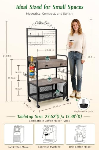 Coffee Bar Cabinet with Storage (Black & Gray Oak)
