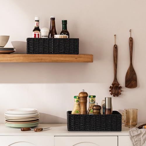 2 Pack Wicker Basket (Rectangular- 2pack 11.5"×7.5"×3.5" / Black)