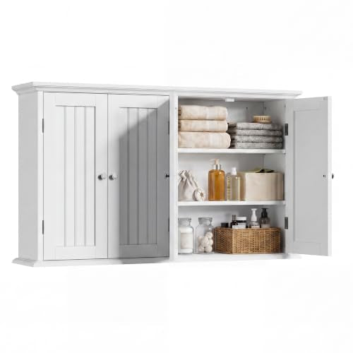 Laundry Cabinet with 4 Doors and Adjustable Shelves (White / 9.06"D x 40.94"W x 23.62"H)