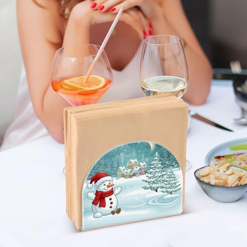 Christmas Winter Village Snowman Napkin Holder for Table Paper Napkins Holder Acrylic Tissue Dispenser Kitchen Dining Room Bathroom Party Car Decor
