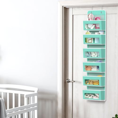6 Clear Pocket Over Door Hanging Organizer (6 Pockets / Turquoise)