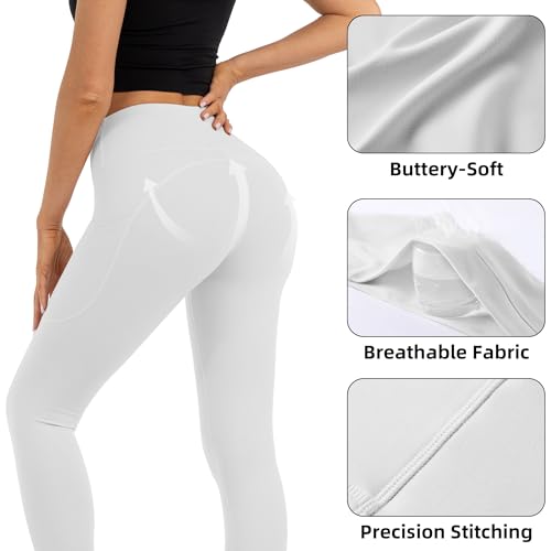 Butt Lifting High Waist Leggings for Women Buttery Soft Yoga Pants with Pockets Moisture (Large / White)