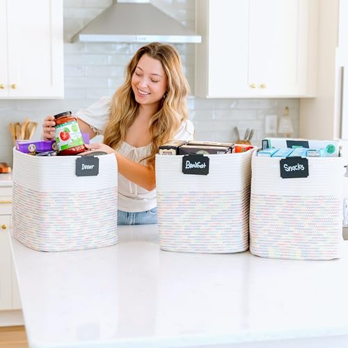 13x15x13 Kallax Storage Cubes Bins (Off White & Rainbow Stitching / 15 x 13 x 13 (Kallax))