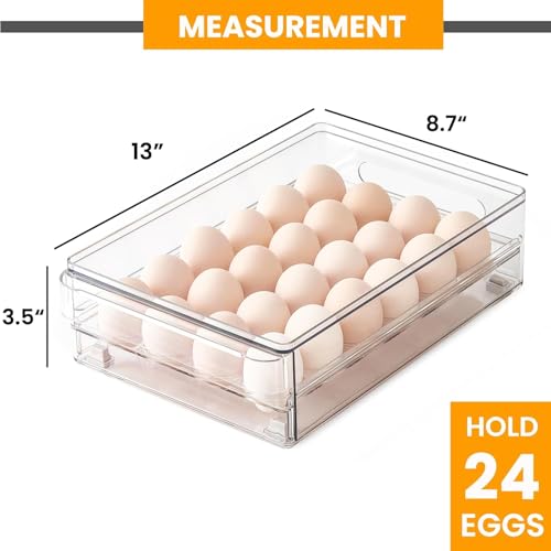 24 Capacity Egg Holder for Refrigerator (2 Pack Egg drawer)