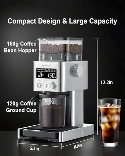 Electric Conical Burr Coffee Grinder with Removable Coffee Scale (Stainless Steel)
