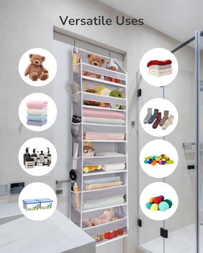 Over The Door Organizer with 6 Large Pockets 12 Side Pockets (Light Gray / 1 Pack)
