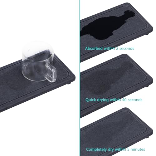 2Pcs Water Absorbent Diatomite Coasters Bathroom Sink Stone Trays (Dark Gray / 10.2" x 3.9")