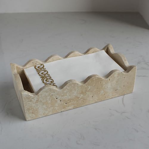 Natural Travertine Guest Towel Holder 9.8" × 4.9" for Bathroom (9.8" × 4.9" × 2.76" - Guest Towel Scalloped)