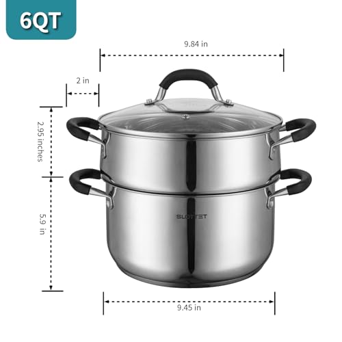 6 Quart Stainless Steel Stock Pot with Steamer (6.3 Quarts)