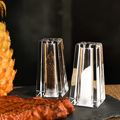 Salt and Pepper Shaker Set Spice Dispenser Refillable Design Cut Crystal Seasoning Shaker Kitchen Decor for Cooking Table (T-02)