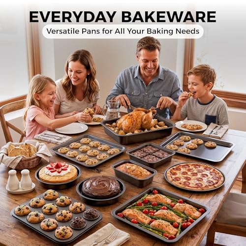 Non-Stick 10-Piece Bakeware Set – Carbon Steel with Even Heat Distribution, Oven Safe to 446°F, BPA-Free, Dishwasher Safe, Stackable Baking Tools for Easy Storage and Everyday Cooking - Gray