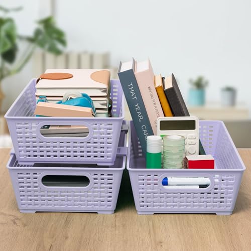 Stackable Woven Plastic Basket (Violet)
