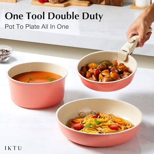 Ceramic Pots and Pans Set Non Stick Pink (Pink)
