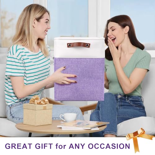 Large Fabric Storage Baskets (Purple / Off-White / Extra Large -17"x12"x15")