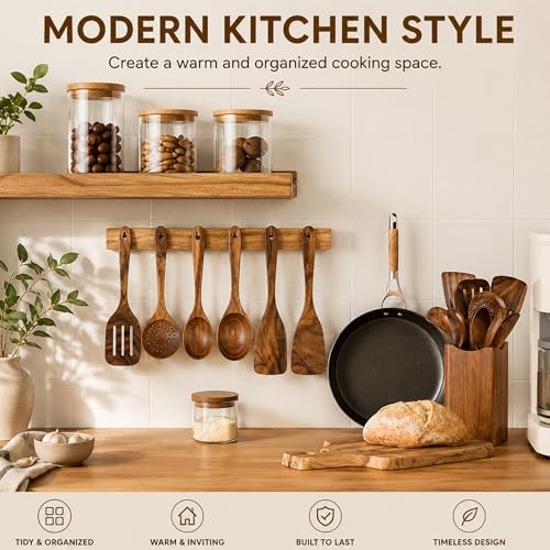 Premium 8 Piece Teak Wood Cooking Utensil Set (8-Piece Wooden Cooking Utensil Set)