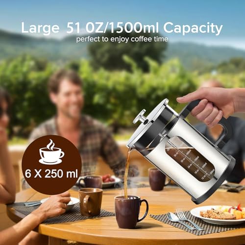 French Press Coffee Maker 51oz (Upgraded Stainless Steel Sliver / 51oz)