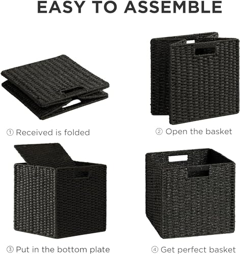 4 Pack Wicker Basket (Cube-4pack 11"×11"×10.5" / Black)