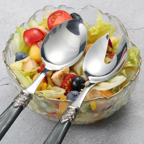 2 piece Salad Servers Stainless Steel Salad Serving Set Salad Fork and Spoon (Gray)