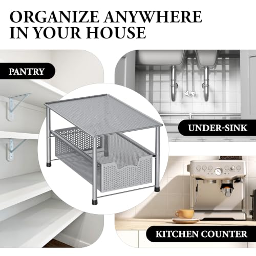 Stackable Under Sink Sliding Basket Drawer (Silver)