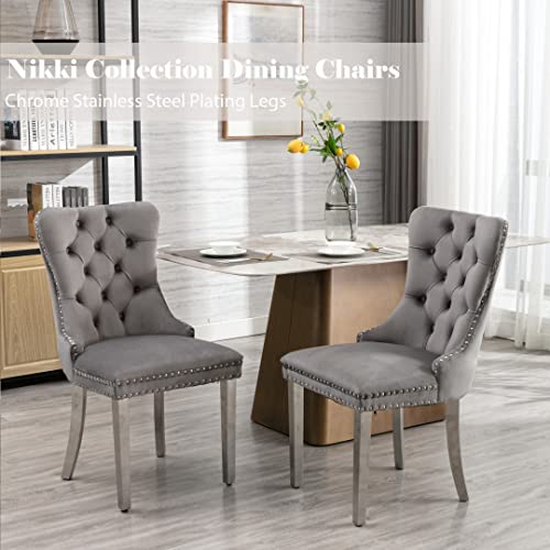 Grey Velvet Dining Chairs Set of 2 (Natural Gray)