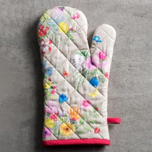 Maison d'Hermine Oven Gloves 100% Cotton Oven Mitt (105 - Jardin D'ete - Fog / 7.5" x 13" (Oven Mitt))