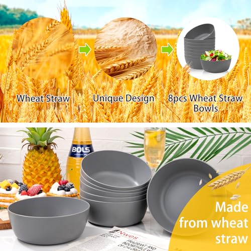 EI 8pcs Wheat Straw Bowls (Dark Grey Wheat Straw Bowls)